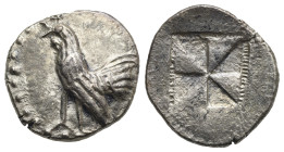 Sicily. Himera. Drachm. Circa 530-520 BC (Silver, 19.50 mm, 5.49 g). Rooster standing left. Rev. Incuse square divided into eight triangles raised and...