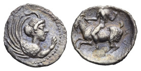 Sicily. Himera. Litra. Circa 470-450 BC (Silver, 12.44 mm, 0.81 g). Forepart of a human-headed monster right, with goat's horns, wings and a lion's pa...