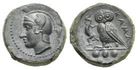 Sicily. Kamarina. Tetras or Trionkion. Circa 410-405 BC (Bronze, 15.44 mm, 3.98 g). Helmeted head of Athena left. Rev. KAMA, Owl standing left, head f...