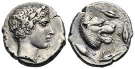 Sicily. Leontinoi. Tetradrachm. Circa 415-413 BC (Silver, 26.91 mm, 16.74 g). Laureate head of Apollo right. Rev. ΛEONTINO - [N], Lion's head right, w...
