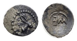 Sicily. Messana. Hexas. Circa 480-461 BC (Silver, 6.93 mm, 0.09 g). Forepart of hare right. Rev. ME (retrograde). Caltabiano 277. SNG Copenhagen 416. ...