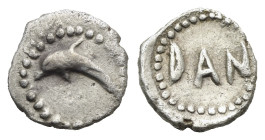 Sicily. Messana (as Zankle). Litra. Circa 461 BC (Silver, 10.48 mm, 0.63 g). Dolphin leaping left. Rev. DAN. Catalbiano 292-295. SNG ANS 327. HGC 2, 7...