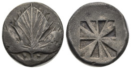 Sicily. Selinos. Didrachm. Circa 530-515 BC (Silver, 20.70 mm, 8.14 g). Wild parsley leaf; two pellets flanking the stem. Rev. Incuse square diagonall...