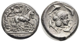 Sicily. Syracuse. Tetradrachm struck under the Deinomenid tyranny, possibly during the reign of Hieron I. Circa 475-470 BC (Silver, 26.14 mm, 17.47 g)...