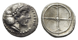 Sicily. Syracuse. Obol struck under the Deinomenid tyranny, possibly during the reign of Hieron I. Circa 475-470 BC (Silver, 9.84 mm, 0.74 g). Diademe...