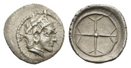 Sicily. Syracuse. 'Barbarische' Obol struck under the Deinomenid tyranny. Circa 485-470 BC (Silver, 9.39 mm, 0.75 g). Diademed head of Arethusa right....