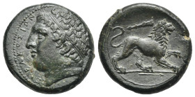 Sicily. Syracuse. Litra struck under the fourth democracy. Circa 289-287 BC (Bronze, 21.65 mm, 8.67 g). ΣΥΡΑΚΟΣΙΩΝ, Diademed head of Herakles left, sy...