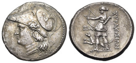 Sicily. Syracuse. 12 Litrai struck under the fifth democracy. Circa 214-212 BC (Silver, 25.45 mm, 9.61 g). Helmeted head of Athena left, bowl decorate...