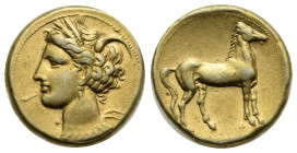 The Carthaginians in Italy, Sicily, Sardinia and North Africa. Carthago (?). Stater. Circa 320-280 BC (Electrum, 19.19 mm, 7.61 g). Wreathed head of T...