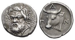 Kimmerian Bosporos. Pantikapaion. Drachm. Circa 340-325 BC (Silver, 16.03 mm, 3.51 g). Head of bearded satyr slightly left. Rev. Π - Α - Ν, Ox head sl...