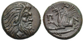 Kimmerian Bosporos. Pantikapaion. Multiple Chalkous. Circa 325-310 BC (Bronze, 21.32 mm, 7.77 g). Head of bearded Satyr right. Rev. Π - Α - Ν, Forepar...