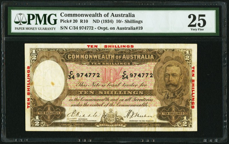 Australia Commonwealth Bank of Australia 10 Shillings ND (1934) Pick 20 R10 PMG ...