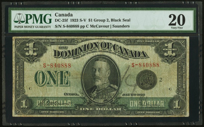 Canada Dominion of Canada $1 1923 DC-25f PMG Very Fine 20. Number written on fac...