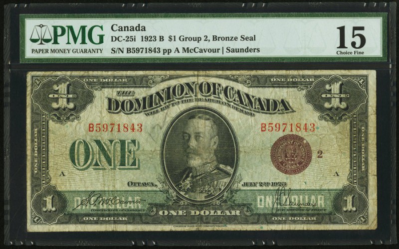 Canada Dominion of Canada $1 1923 DC-25i PMG Choice Fine 15. Pencilled number wr...