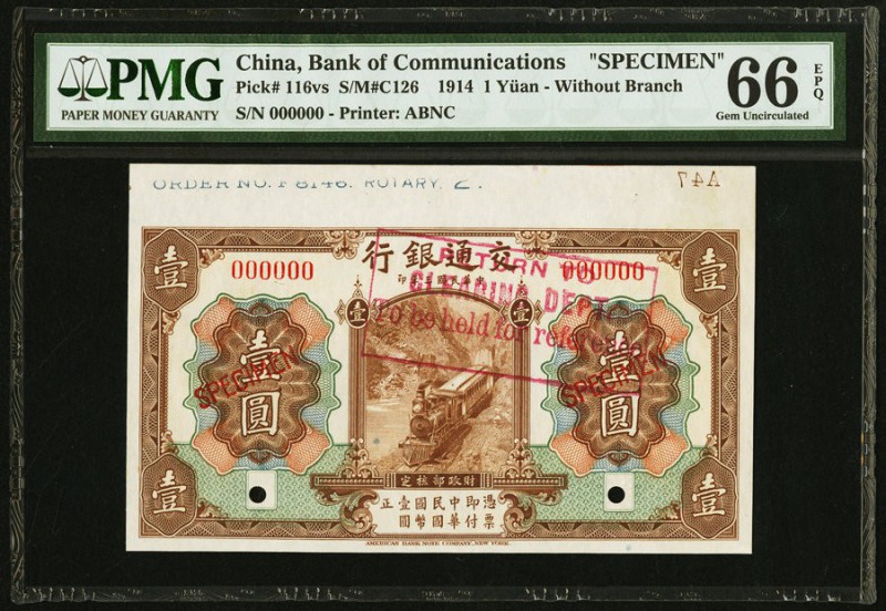 China Bank of Communications 1 Yuan 1.10.1914 Pick 116v S/M#C126 PMG Gem Uncircu...