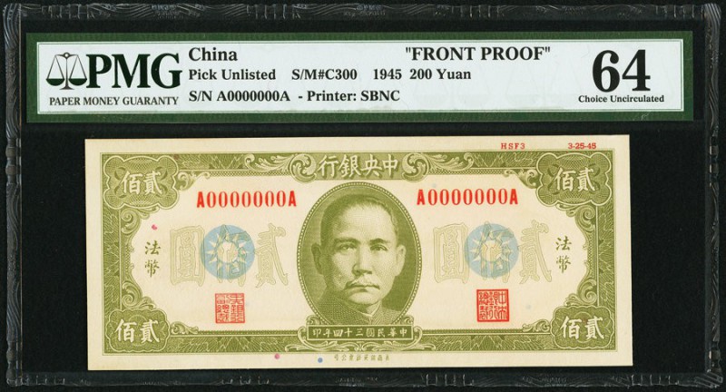 China Central Bank of China 200 Yuan 25.3.1945 Pick UNL S/M#C300 Front Proof PMG...