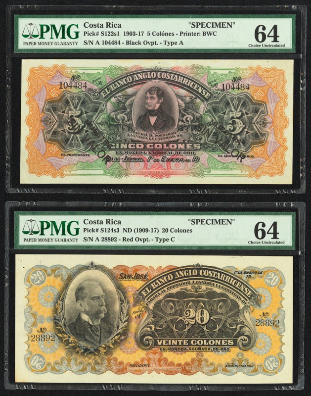 Costa Rica Banco Anglo Costarricense 5; 20 Colones 1903-17; ND (1909-17) Pick S1...