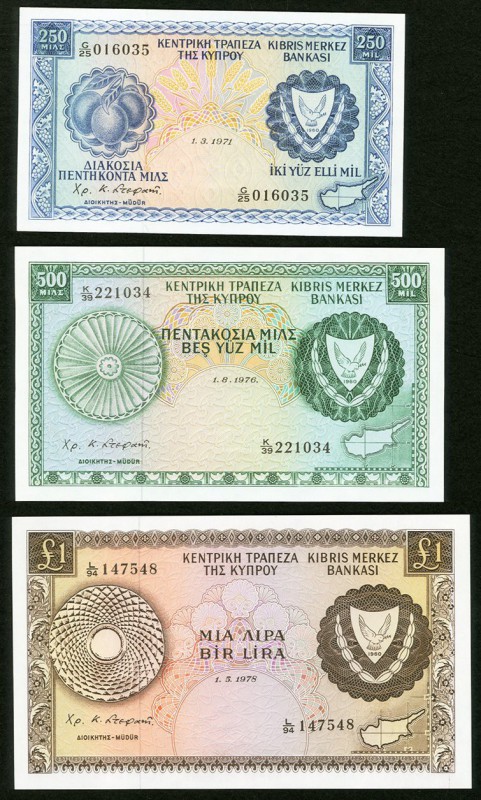 Cyprus Central Bank of Cyprus 250 Mil 1.3.1971 Pick 41b; 500 Mil 1.8.1976 Pick 4...