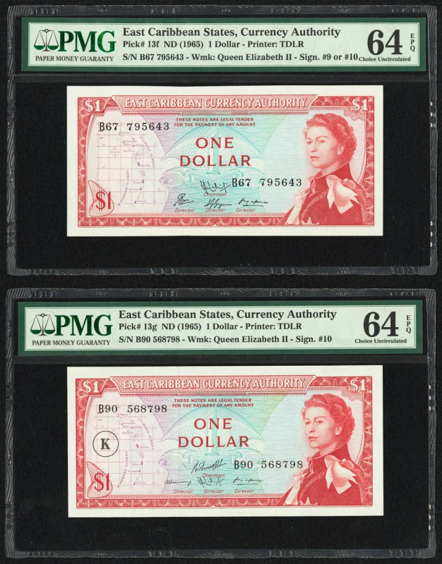 East Caribbean States Currency Authority 1 Dollar ND (1965) Pick 13f; 13g Two Ex...