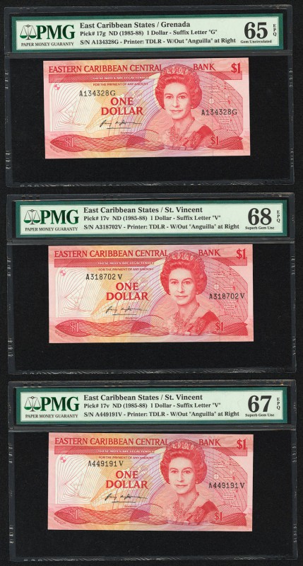 East Caribbean States Central Bank, Grenada 1 Dollar ND (1985-88) Pick 17g; 17v ...
