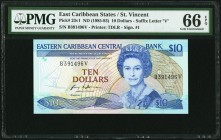 East Caribbean States Central Bank, St. Vincent 10 Dollars ND (1988-93) Pick 22v1 PMG Gem Uncirculated 66 EPQ. 

HID09801242017