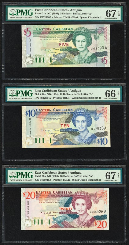 East Caribbean States Central Bank, Antigua 5; 10; 20 Dollars ND (1994) Pick 31a...