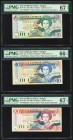East Caribbean States Central Bank, Antigua 5; 10; 20 Dollars ND (1994) Pick 31a; 32a; 33a Three Examples PMG Superb Gem Unc 67 EPQ (2); Gem Uncircula...
