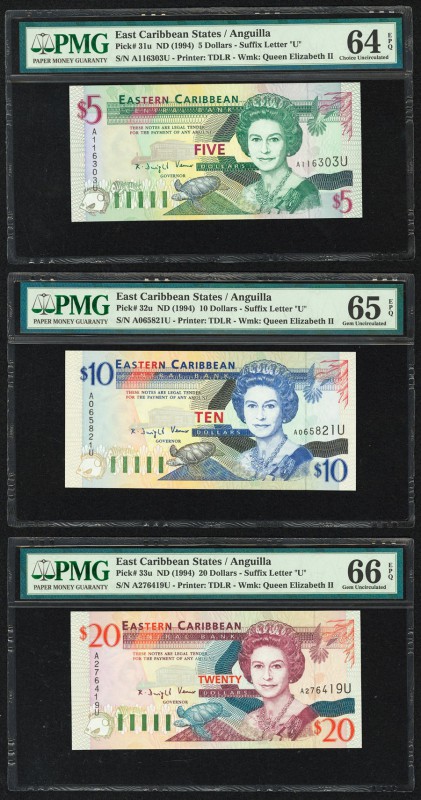 East Caribbean States Central Bank, Anguilla 5; 10; 20 Dollars ND (1994) Pick 31...