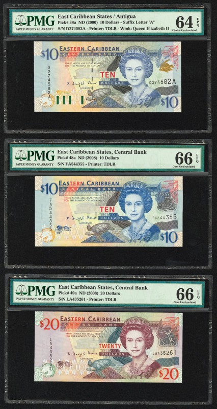 East Caribbean States Central Bank 10 (2); 20 Dollars ND (2000) Pick 38a; 48a; 4...