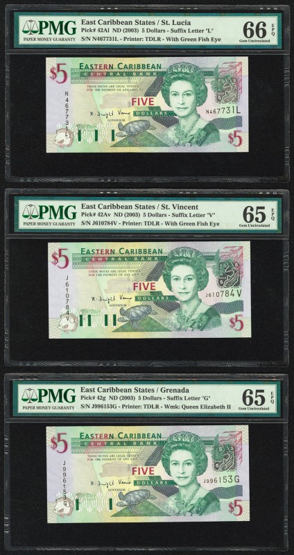 East Caribbean States Central Bank, Antigua 5 Dollars ND (2003) Pick 42a; 42Av; ...