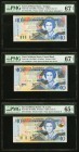 East Caribbean States Central Bank, Antigua 10 Dollars ND (2003); ND (2008); ND (2000) Pick 43a; 48a; 38l PMG Superb Gem Unc 67 EPQ (2); Gem Uncircula...