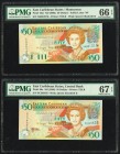 East Caribbean States Central Bank, Montserrat 50 Dollars ND (2003); ND (2008) Pick 45m; 50a Two Examples PMG Gem Uncirculated 66 EPQ; Superb Gem Unc ...
