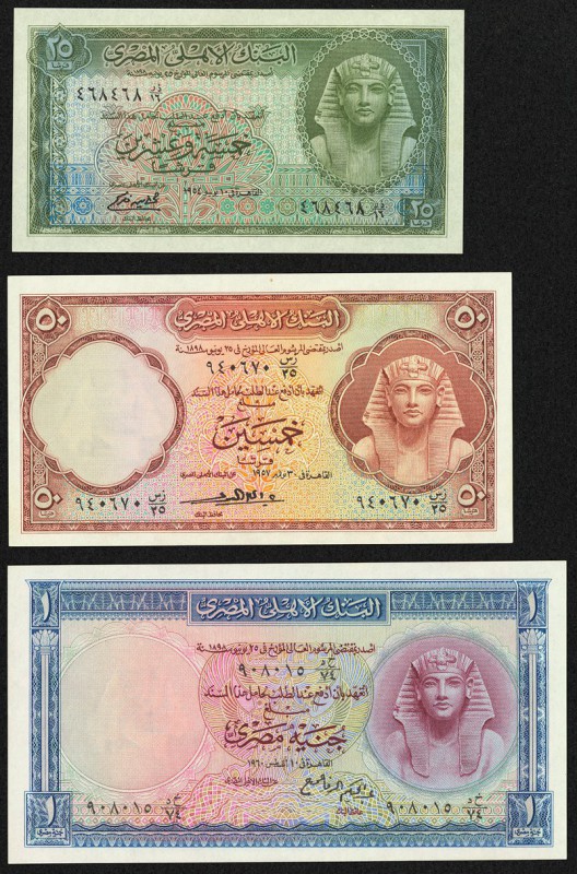 Egypt National Bank of Egypt 25; 50 Piastres; 1 Pound 1950s Pick 28; 29; 30 Choi...
