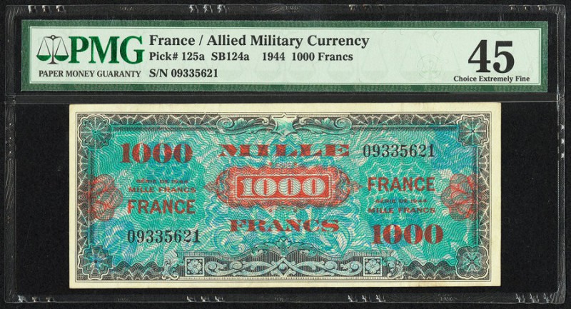 France Allied Military Currency 1000 Francs 1944 Pick 125a PMG Choice Extremely ...