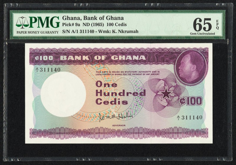 Ghana Bank of Ghana 100 Cedis ND (1965) Pick 9a PMG Gem Uncirculated 65 EPQ. 

H...