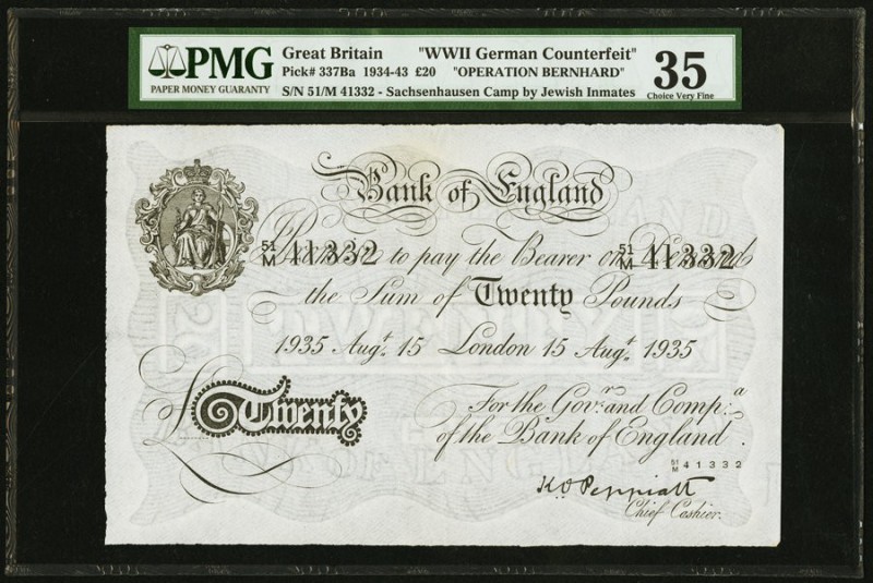 Great Britain Bank of England 20 Pounds 15.8.1935 Pick 337Ba "Operation Bernhard...