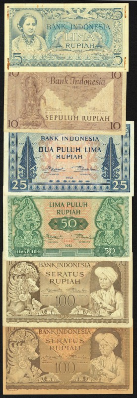 Indonesia Bank Indonesia 5; 10; 25; 50; 100 (2) 1952 Pick 42; 43a; 44a; 45; 46 (...