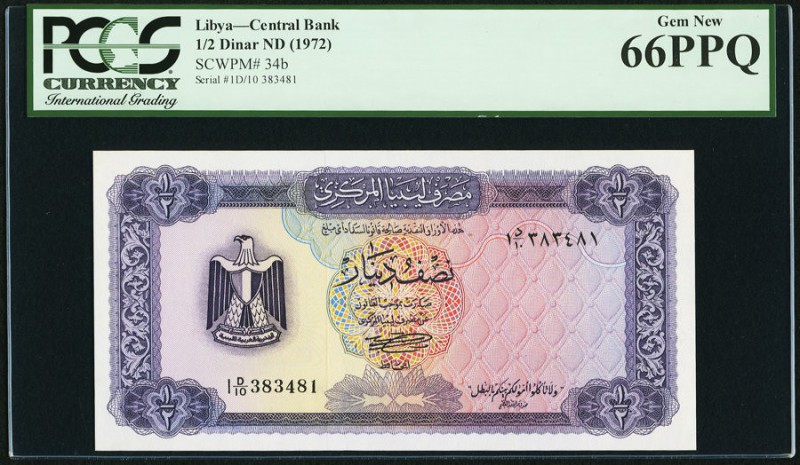 Libya Central Bank of Libya 1/2 Dinar ND (1972) Pick 34b PCGS Gem New 66PPQ. 

H...