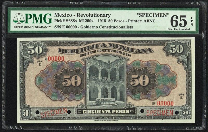 Mexico Republica Mexicana 50 Pesos 21.7.1915 Pick S688s Specimen PMG Gem Uncircu...