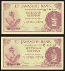 Netherlands Indies De Javasche Bank 1/2 Gulden 1948 Pick 97, Two Consecutive Examples Choice Crisp Uncirculated. 

HID09801242017
