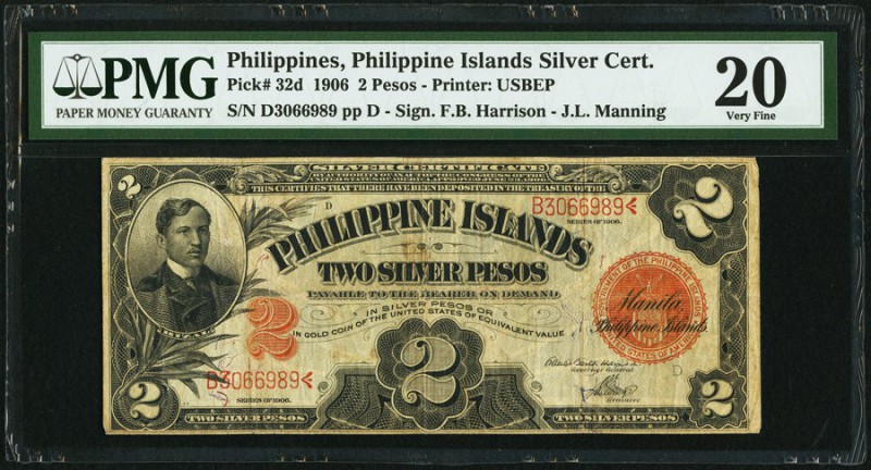 Philippines Philippine Islands Silver Certificate 2 Pesos 1906 Pick 32d PMG Very...