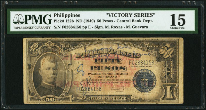 Philippines Victory Series 50 Pesos ND (1949) Pick 122b PMG Choice Fine 15. Rust...