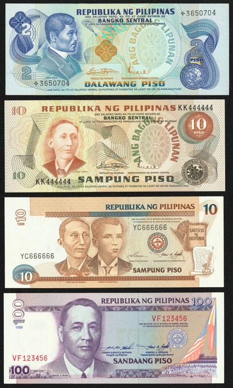 Philippines Bangko Sentral 10 Piso ND with Solid Serial Number 444444 Pick 154a;...
