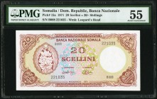Somalia Banca Nazionale Somala 20 Scellini = 20 Shillings 1971 Pick 15a PMG About Uncirculated 55. 

HID09801242017