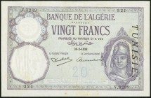 Tunisia Banque de l'Algerie 20 Francs 20.2.1939 Pick 6b Very Fine-Extremely Fine. 

HID09801242017