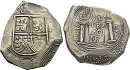 FELIPE IV. Santa Fe de Nuevo Reino. 8 reales. 1652 el 5 rectificado sobre 5. PoRMS. Muy rara