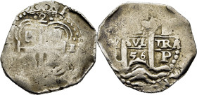 FELIPE IV. Potosí. 2 reales. 1656 rectificado sobre 6 el último dígito. E