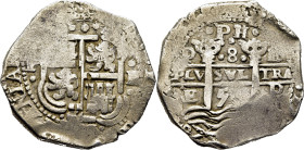 FELIPE IV. Potosí. 8 reales. 1653. E. ·PH·. Dos fechas. Tejo redondo