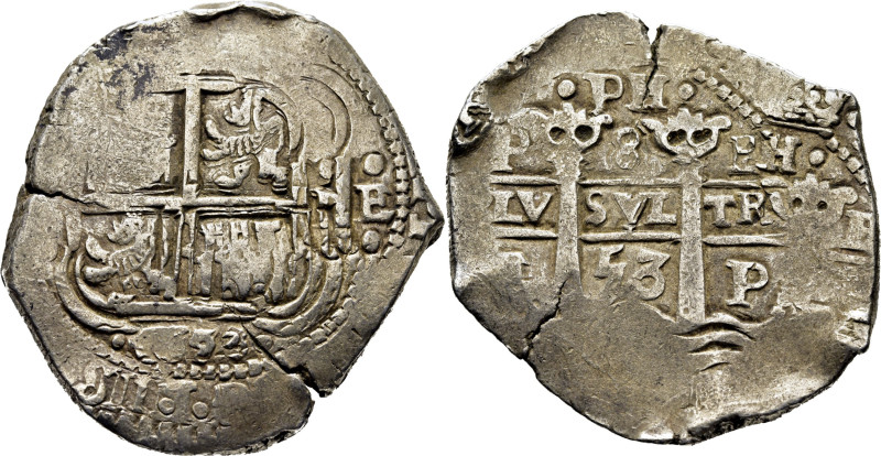 FELIPE IV. Potosí. 8 reales. 1653 parece sobre 52 aunque probablemente sea por r...