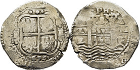 FELIPE IV. Potosí. 8 reales. 1653. E. ·PH·. Tres fechas. Tejo redondo